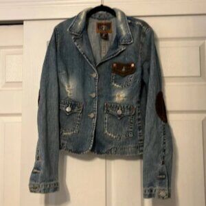 Vintage Rare True Religion World Tour Distressed Denim Jacket